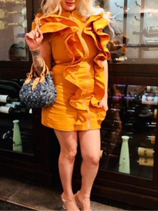 Dresses & Skirts - Bold Orange Ruffle Dress with Zipper
